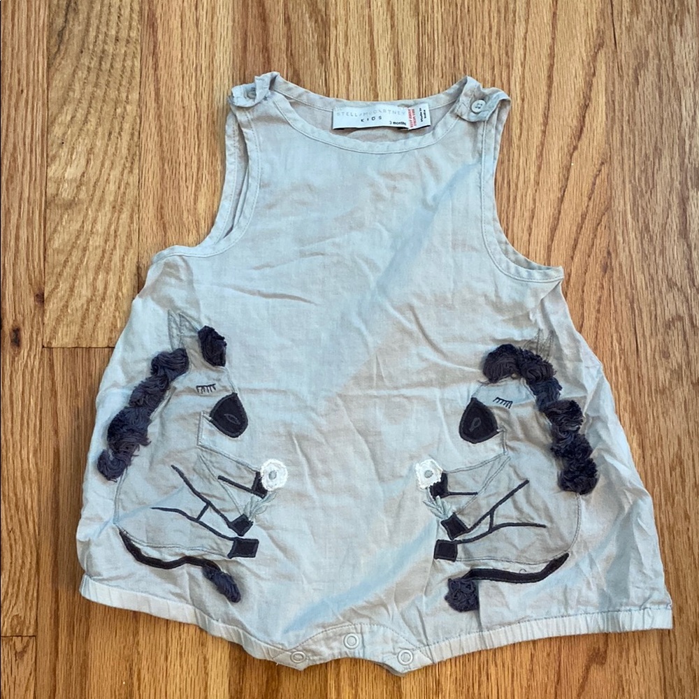 Stella McCartney Kids - Gray Baby Bubble Romper with Horse Embroidery